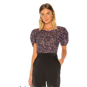 Parker Multicolored Sequin Anna Short Sleeve Crew Neckline Top Blouse Size Small